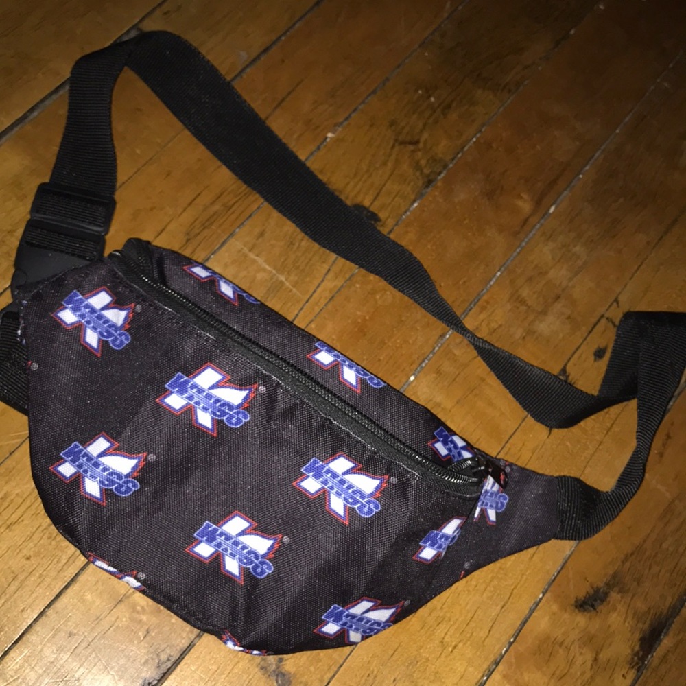 Black Kids Waist Bag with Blue-White Logo Printโ